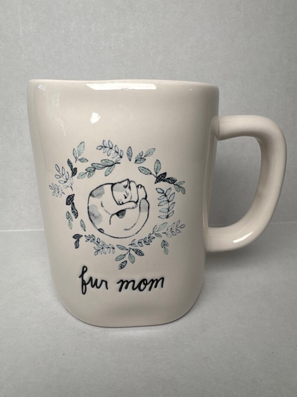 Rae Dunn FUR MOM PAW 16oz sleeping cat cup mug